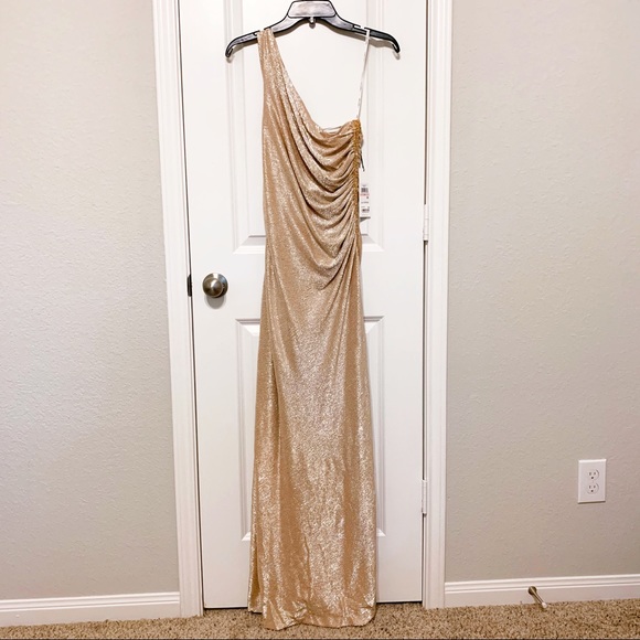 Calvin Klein Dresses & Skirts - Gold asymmetrical strap gown